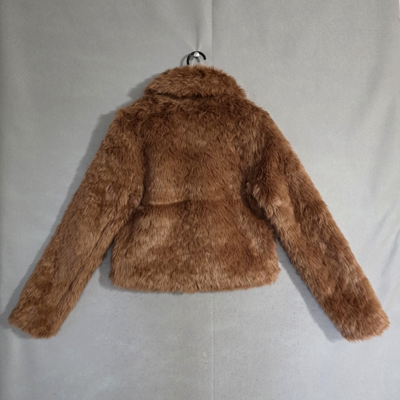Abercrombie & Fitch Womens Brown Cropped Faux Fur Jacket Size Small - Picture 10 of 12